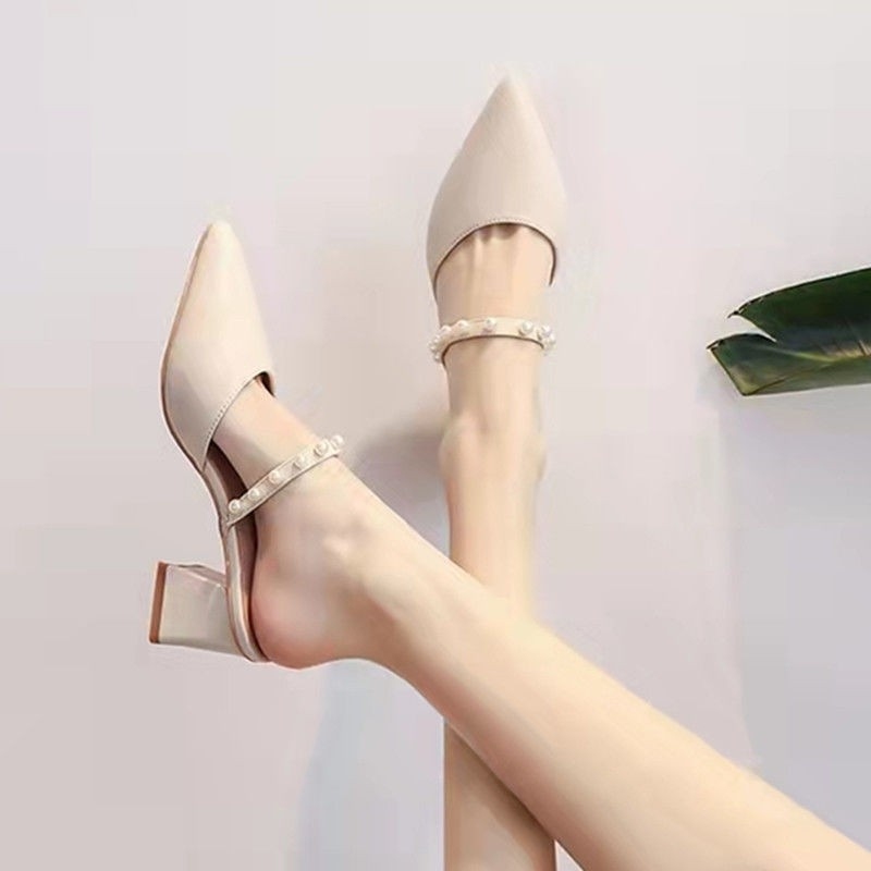 Vintage Fashion Heels - Women's Vintage Pointed Toe Mules Chunky
