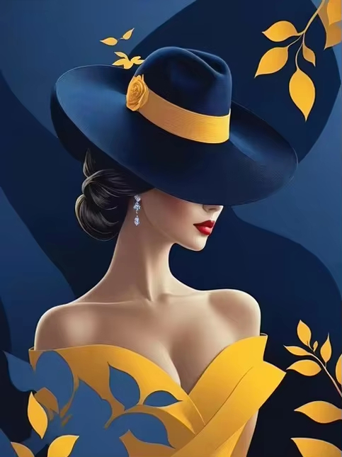 Navy Blue Yellow Elegant Lady  - Vintage Fashion Wallpaper recension och pris