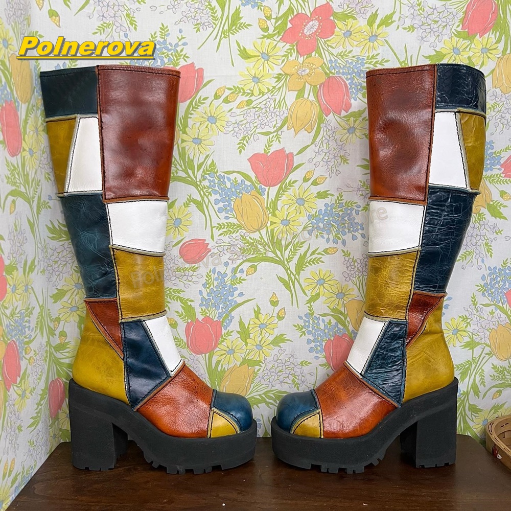 Women Retro Patchwork Leather  - Vintage Fashion Heels recension och pris