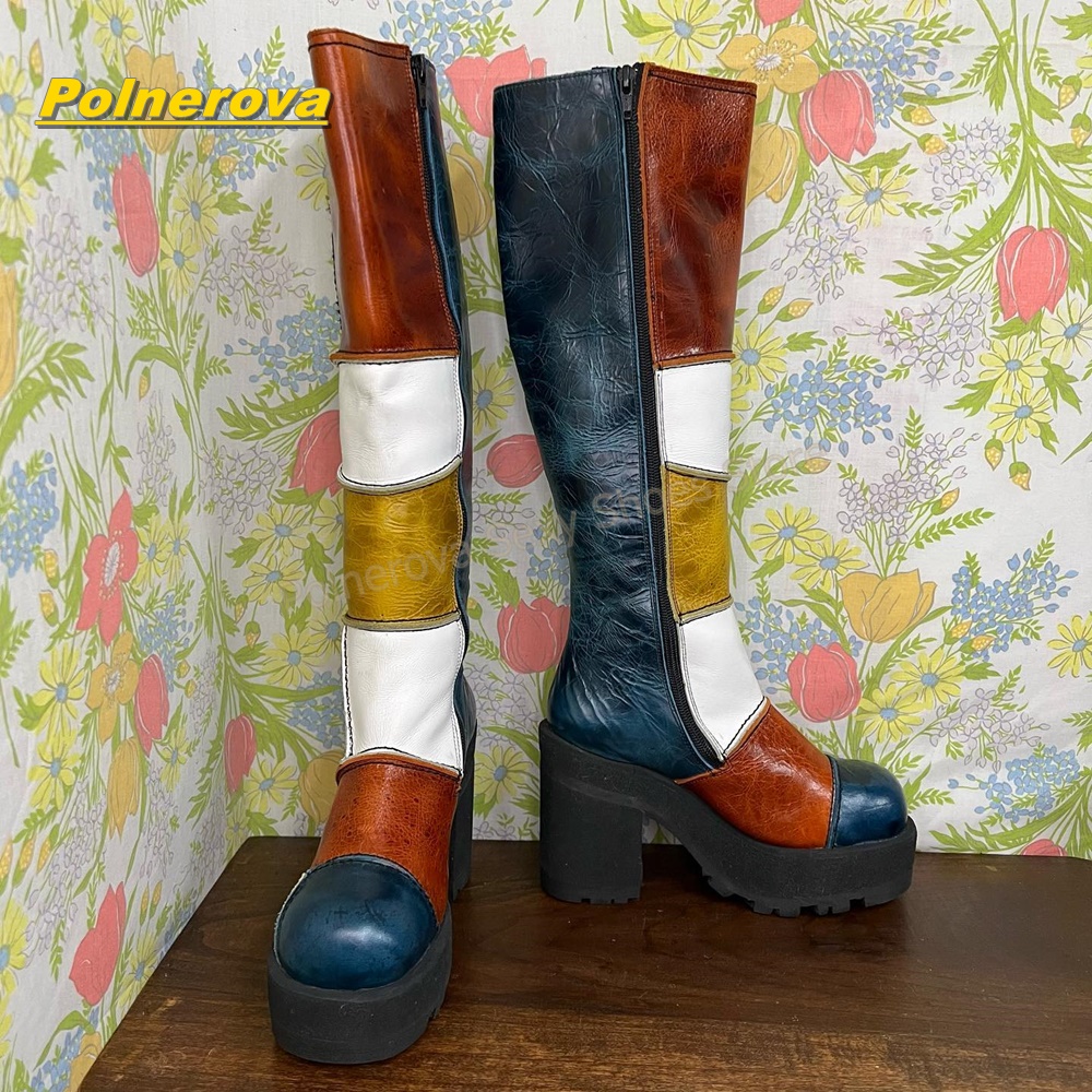 Women Retro Patchwork Leather  - Vintage Fashion Heels recension och pris