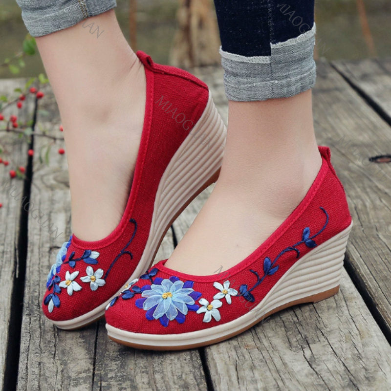 Embroidered Women Comfort Wedg - Vintage Fashion Heels recension och pris