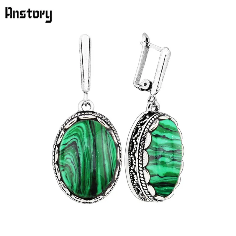 Flower Oval Malachite Dangle E - Vintage Fashion Look recension och pris
